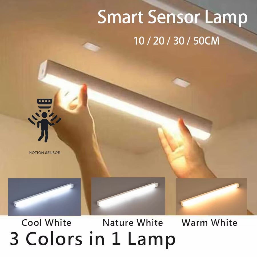 LumiAuto barre LED détecteur de mouvement rechargeable 10 20 30 50cm